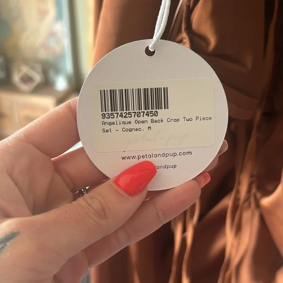 Mable x Petal & Pup NEW Angelique Open Back Satin Cognac Matching Set Size M - Picture 5 of 8